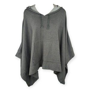 SOFT JOIE Gray Poncho Sweater Hoodie Charcoal Fleece Lined Cape Asymmetrical M